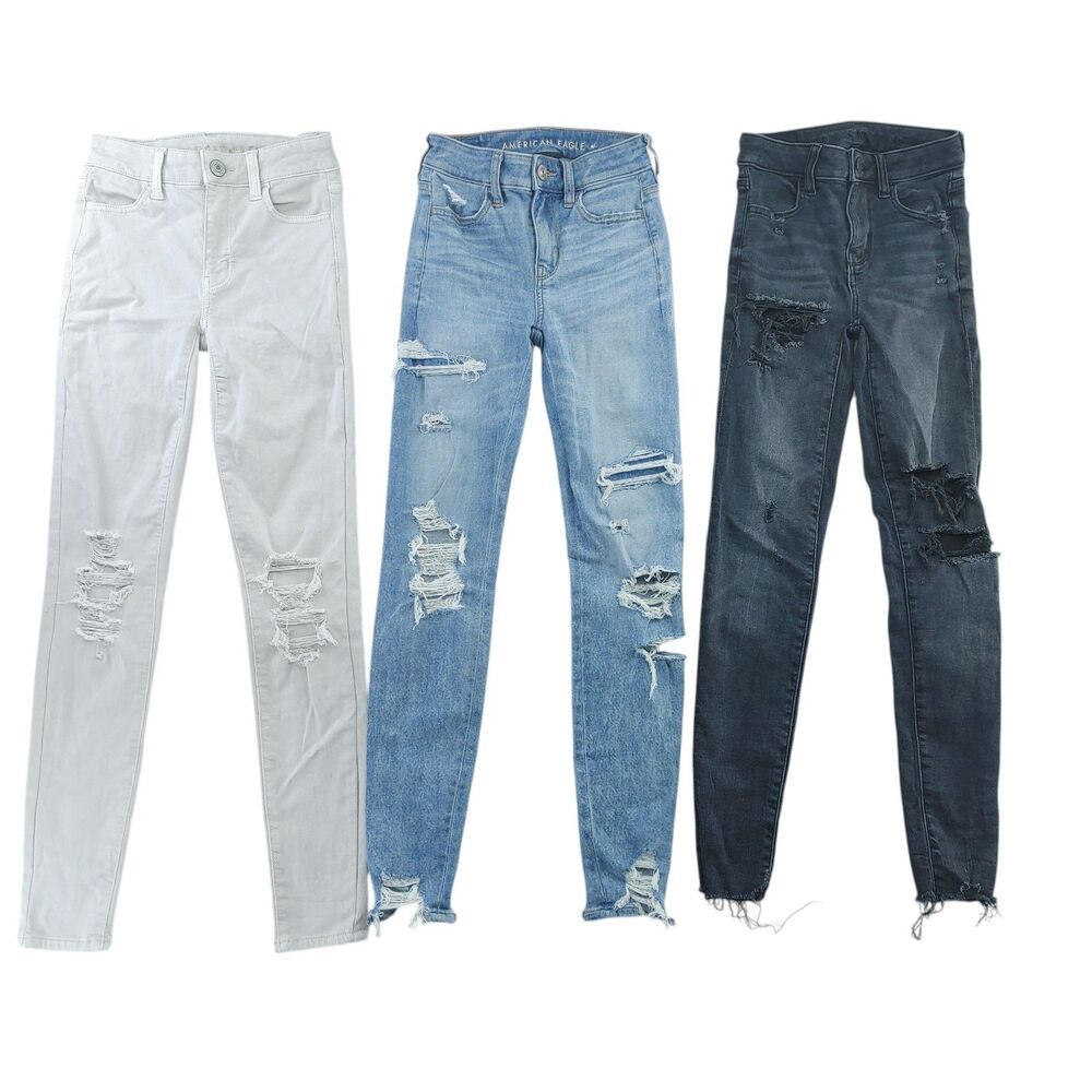 Lot of 3 American Eagle Womens Size 000 Regular Hi-Rise Jeggings Distressed